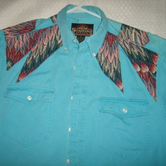 Vintage Western Shirt Womens S Tall Greatland Apparel Turquoise Custom Applique - Picture 4 of 5